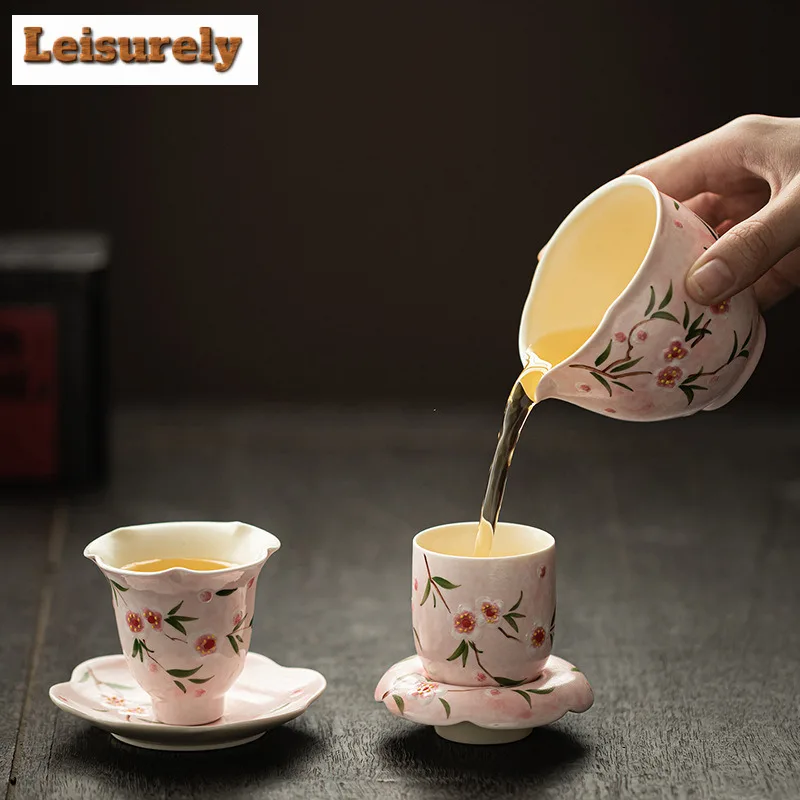 Hand-painted Peach Blossom Teacup Ancient Tea Bowl Cup For Tea Tea-tasting Personal Cup Jianzhan Master Cups Tea Services Saucer