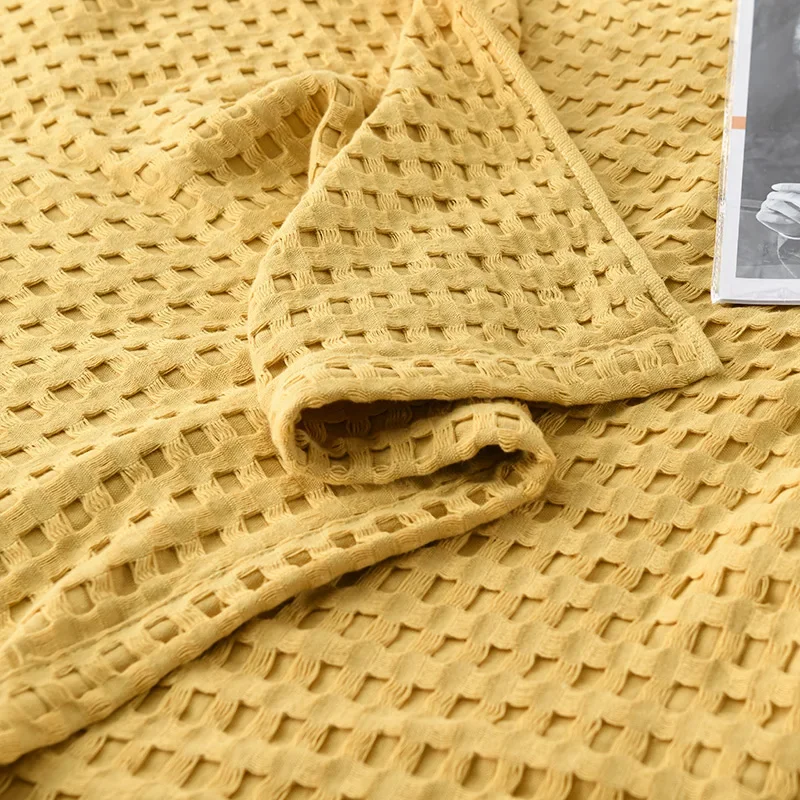 Description Picture 6 of itemSummer Waffle Plaid Cotton Bed Blanket Throw Thin Quilt Knitted Bedspread Home Hotel Coverlets Green Pink Throw Blankets