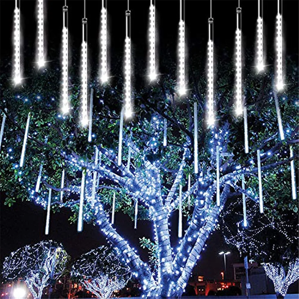 32/24/16/8 Tube Fairy Lights Garden Decoration Garland Lighting String Christmas LED Meteor Shower Light US/EU Plug Street Light
