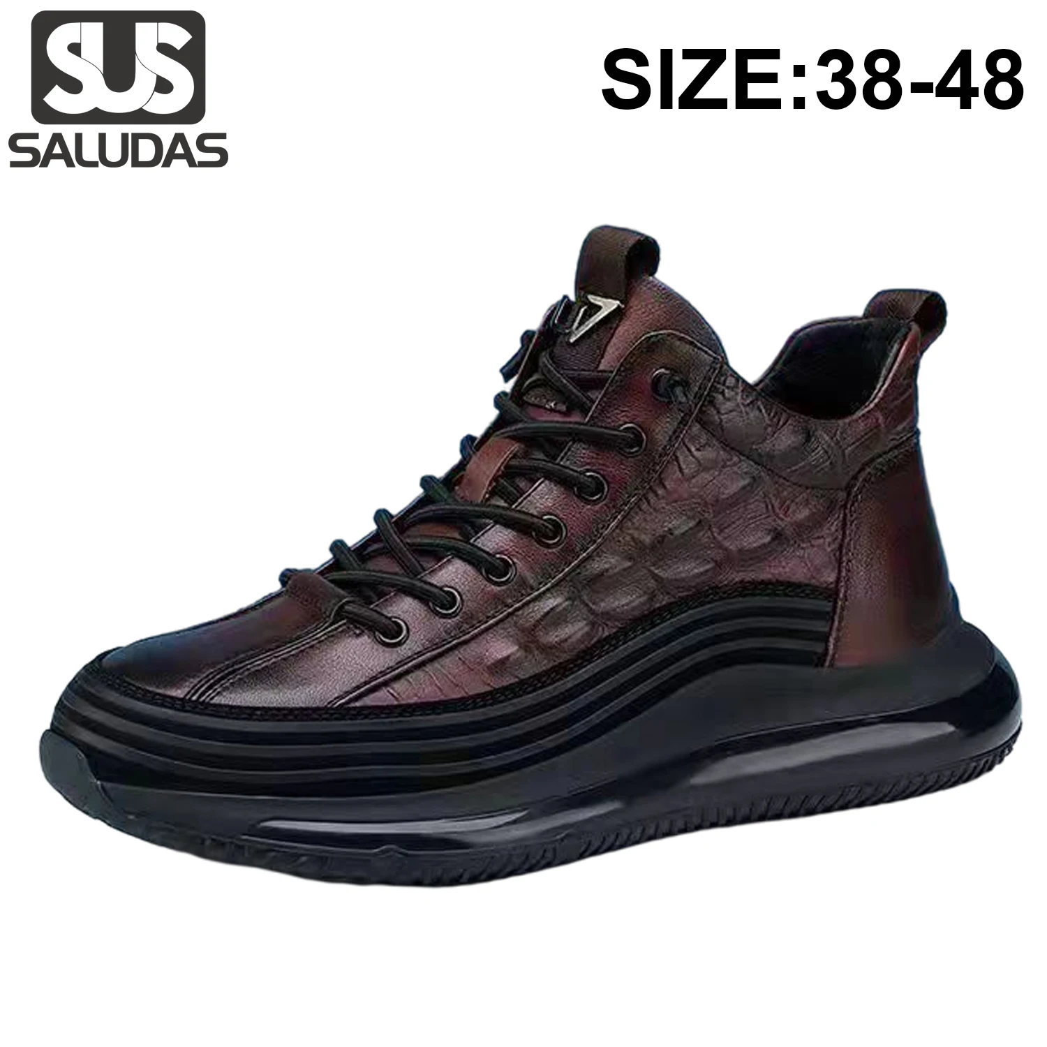 

SALUDAS Men Shoe Boots Fashion Luxury Crocodile Print Leather Shoes Breathable Comfortable Casual Men Shoes Big Size Sneakers