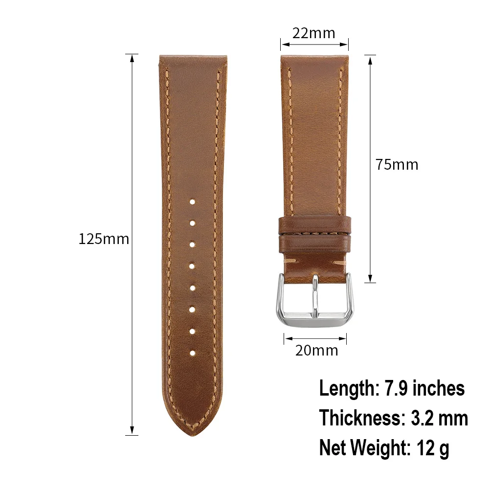 Vintage Genuine Calfskin Leather Watch Strap - Soft Oil Wax Finish in Black, Green, and Brown