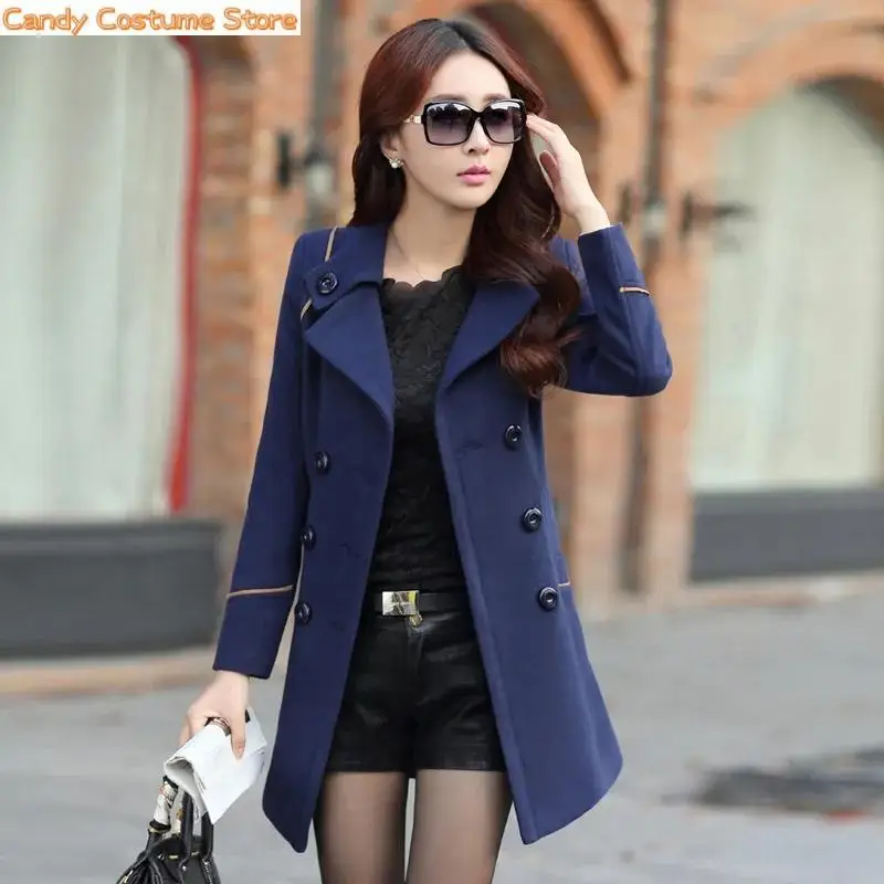 Women Slim Double Breasted Ladies Overcoat Long Female Windbreakers Red Navy Camel Outerwearspring Autumn Trench Coats