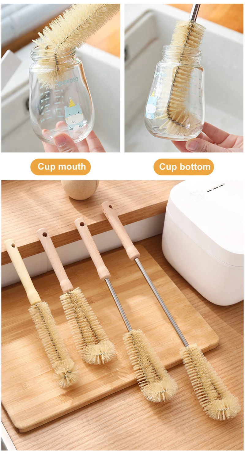 Baby Pacifiers Brush Long Wooden Handle Bottle Cleaning Brushes Infant Feeding Bottles Cleaner