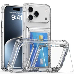 Clear Shockproof Wallet Phone Case with Card Holder & Airbag Protection - iPhone 15 Plus (Transparent)