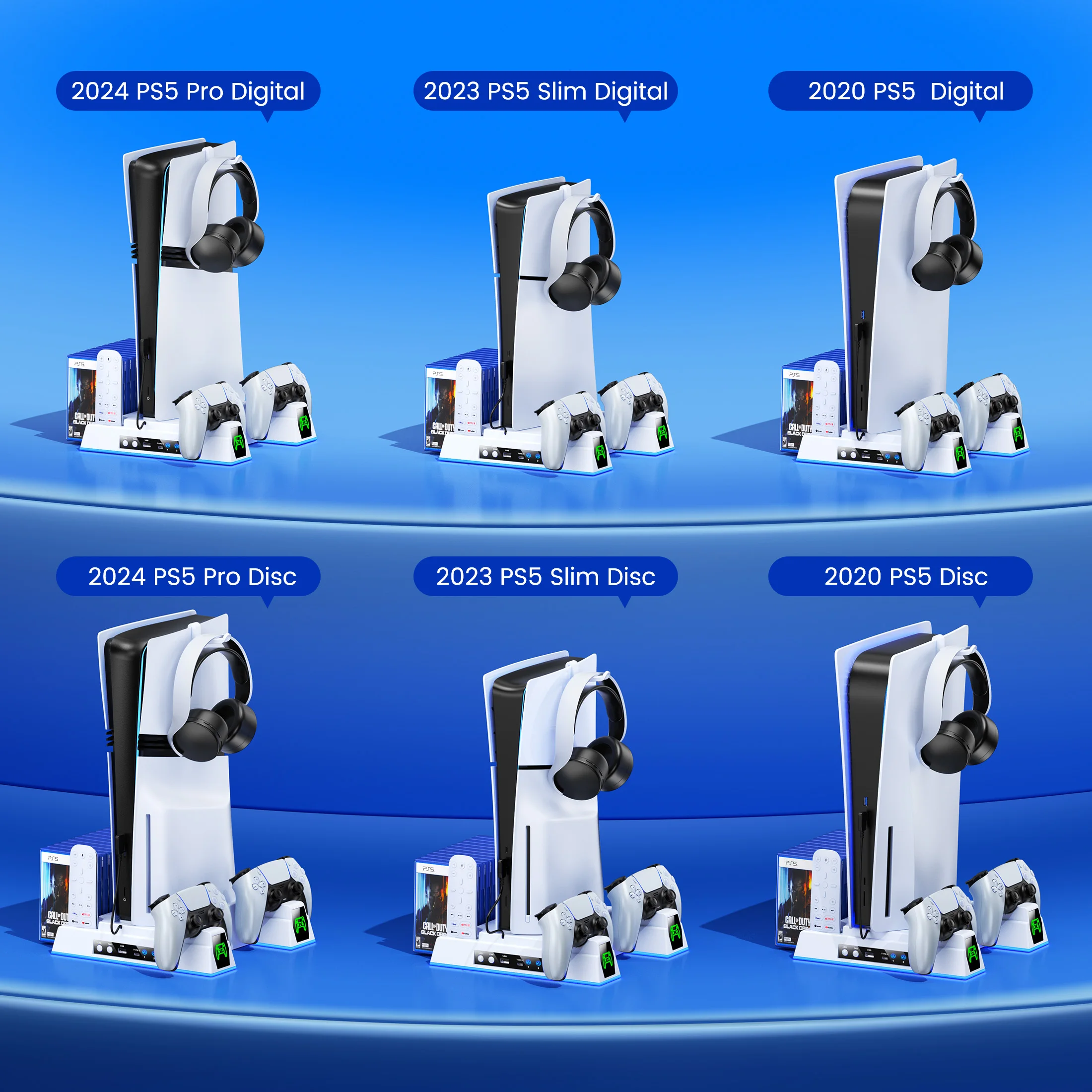 BEBONCOOL S8000 PS5 수직 냉각 스테이션 3단 속도 팬 조절 가능 2020/2023 슬림/2024 프로 디지털 디스크 디노파이어용
