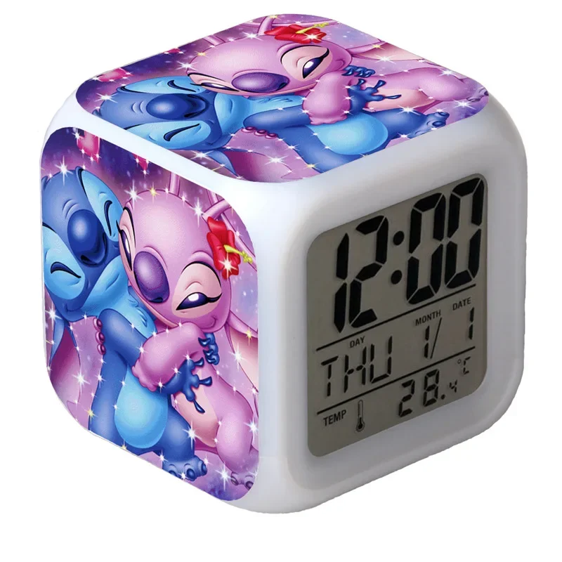 Disney Lilo Series Clock Cute Anime Stitch Pattern LED Colorful Alarm Clock Cartoon Simple Fashion Clock Children Birthday Gift