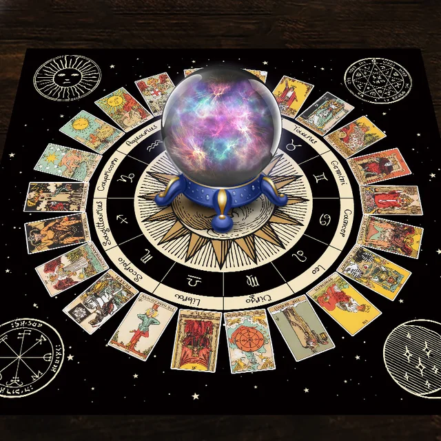 Tarot Kártya Terítő Oltárszövet -Kereke Az Állatöv Asztrológiai Diagramnak Naphold Boszorkányság Oracle Kártyák Párnák Szoba Dekorációhoz - Image 2