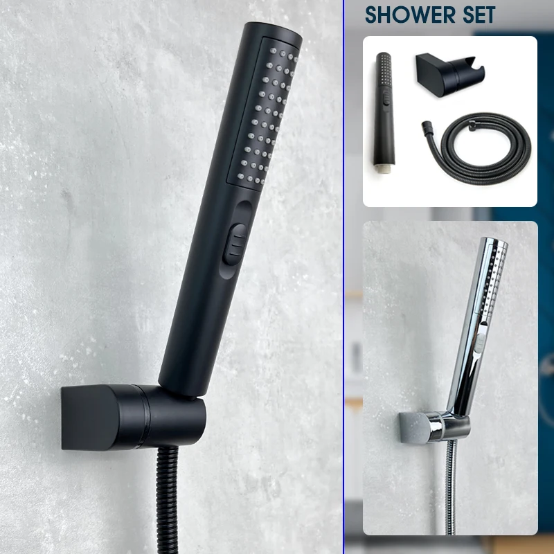 BathroomHandShowerBarSetTwoFunctionsWtaerFlowBlackGreyABS