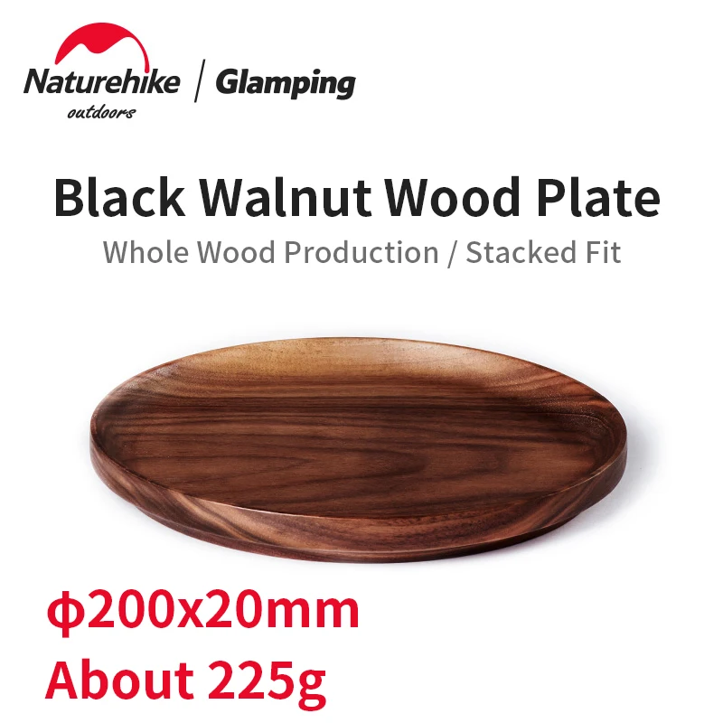 

Naturehike Ultralight Black Walnut Plate 225g Outdoor Travel Tableware Solid Wood Picnic Dish Diameter 20cm Western Food Plate