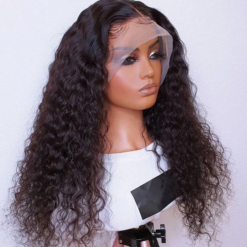 

Soft Long 28 inch 180 Density Natural Black Kinky Curly Lace Front Wig For Women Glueless Pre Plucked With Afro Baby Hair