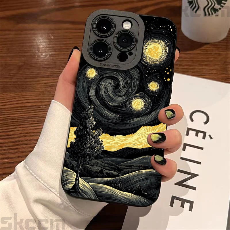 Van Gogh's Starry Night Cat Print Phone Case