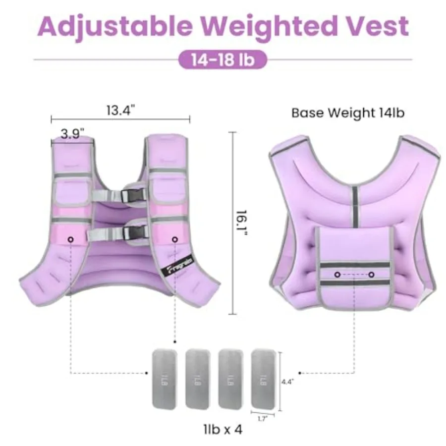 Adjustable Weighted Vest for Women Men, 14-18lb Weight Vest with 4 Removable Iron Weights, Phone Holder and Back Pocket, Vest fo