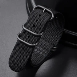 Premium Nylon Braided Sport Watch Band - Universal Replacement Wrist Strap with 5 - Ring Buckle - 22mm (Black)