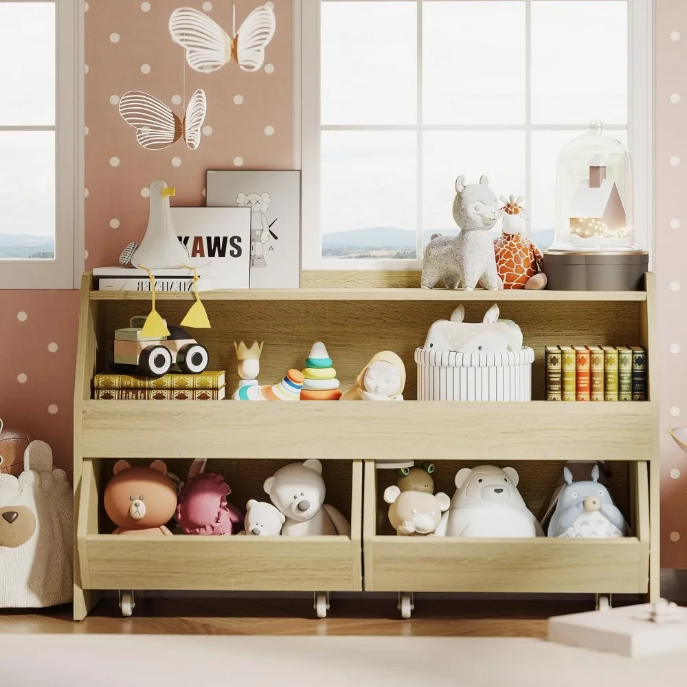 Toy Storage Organizer for Kids, Toy Storage Cabinet with Drawers, Boys and Girls Toy Shelf with Wheels,Organizer Kids Bookshelf 5
