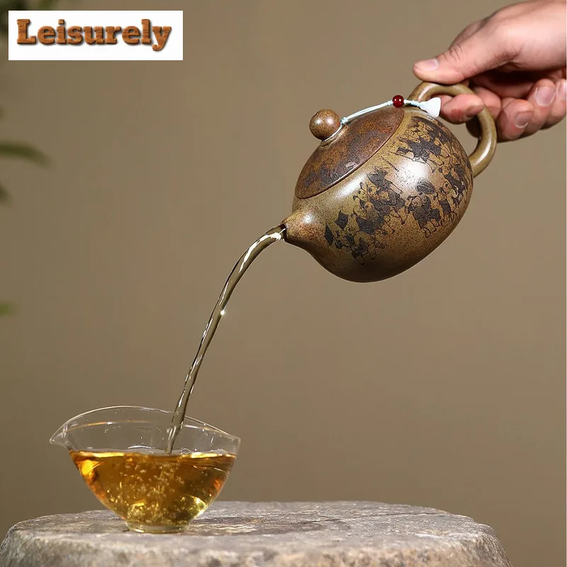 550ml Traditional Yixing Purple Clay Teapot Handmade Xishi Pot Raw Ore Temperature Firewood Mud Kettle With Infuser Zisha Teaset