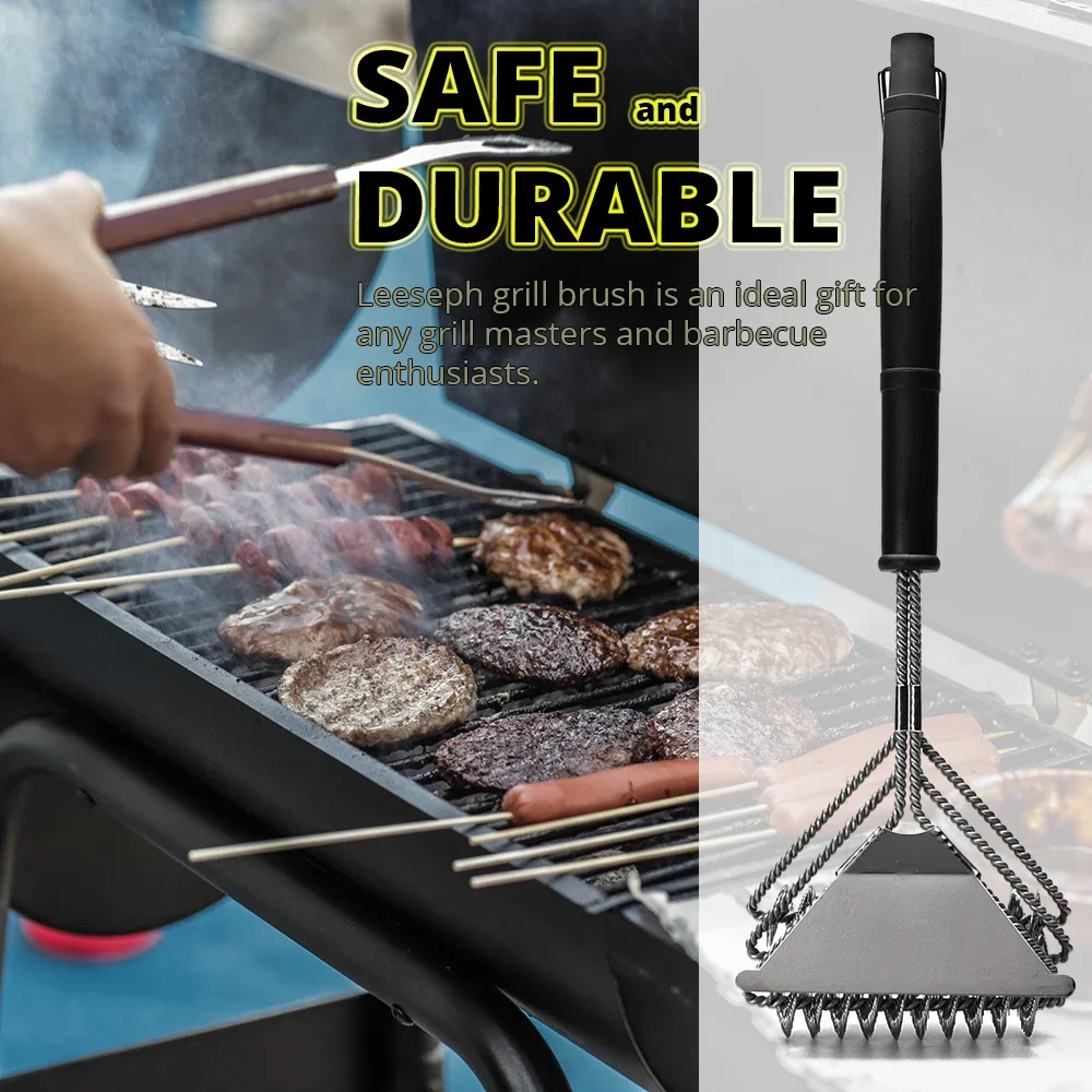 Safe Grill Brush Bristle Free BBQ Grill Brush Rust Resistant Stainless Steel Barbecue Cleaner Grilling Accessories