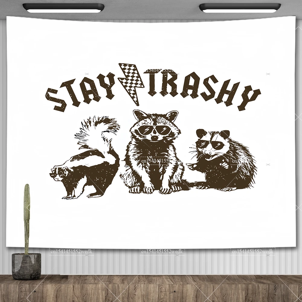 Glauben an in der Lage selbst Tapisserie Cartoons Waschbär bleiben trashy Meme Tapisserie Wandbehang ästhetischen Schlafzimmer Dekor Waschbär Flagge Banner – Detail 3