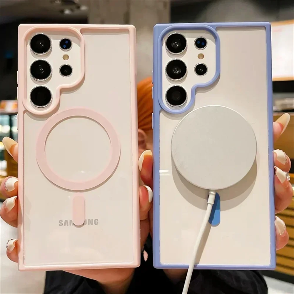 Frosted Frame Magnetic Magsafe Compatible Phone Case with Wireless Charging and Acrylic Bumper