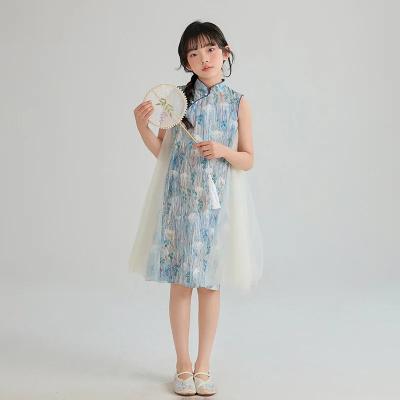 

10 12 Years Olds Girls Chinese Chi-pao Dresses Elegant Party Ceremony Kids Clothes Summer Child Outfit Clothes