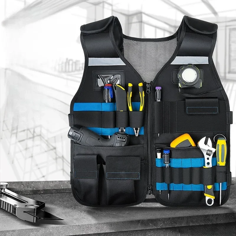 Gilet Portautensili Da Lavoro Leggero Con 12 Tasche, Gancio E Cintura Regolabile, Per Edilizia E Fai-da-te