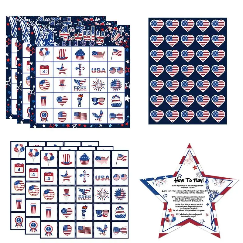 Bingo Game Set Patriotic Board Game For 4th Of July Funny Card Party Supplies Multiplayer For Kids & Adults