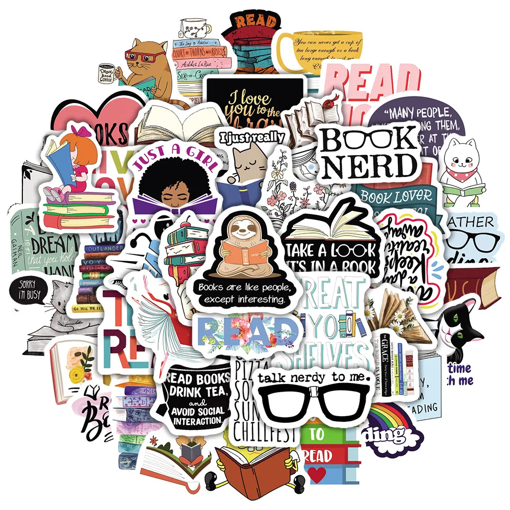 Cute Reading Stickers 50 Pcs,Library Sticker,Book Quote Accessories  Stickers for Adults Teens,Bulk Waterproof Vinyl Stickers for Kindle  Graffiti