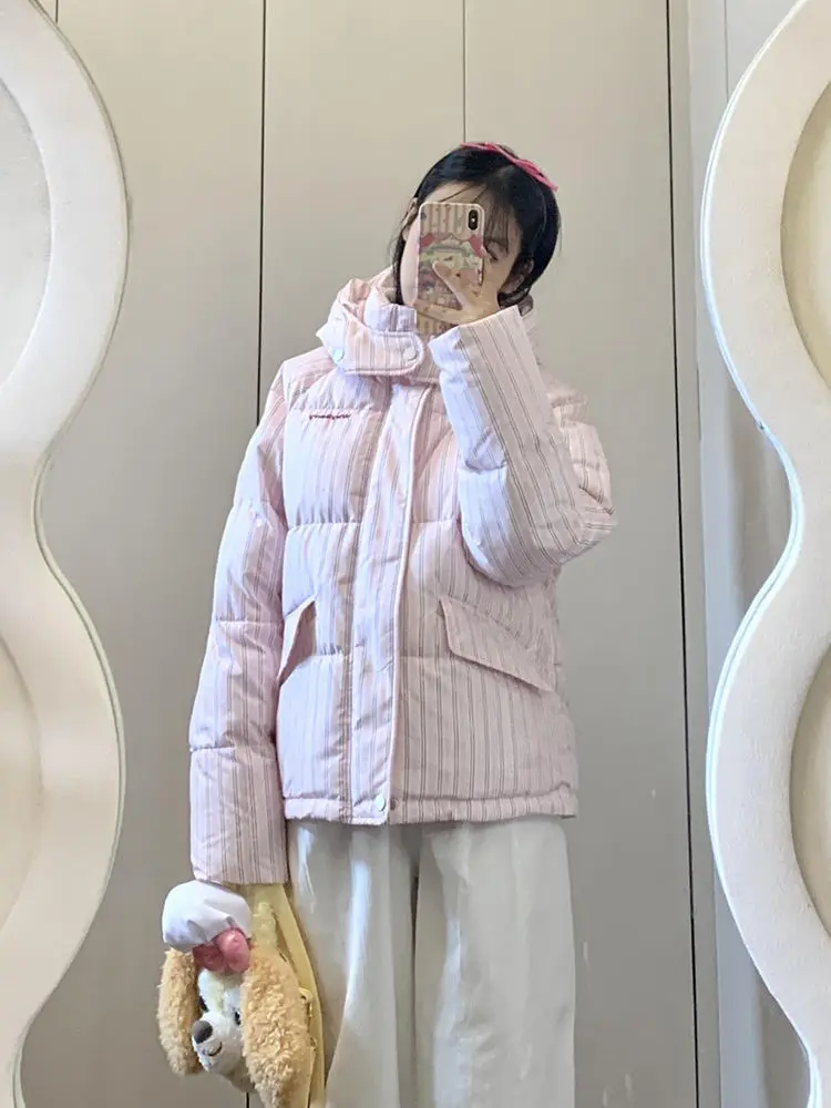 2025 Winter New Hooded Jacket Korean Loose Warm Thick Cotton Coat Women Printing Overcoat Quilted Coat Women Long Parkas Outwear