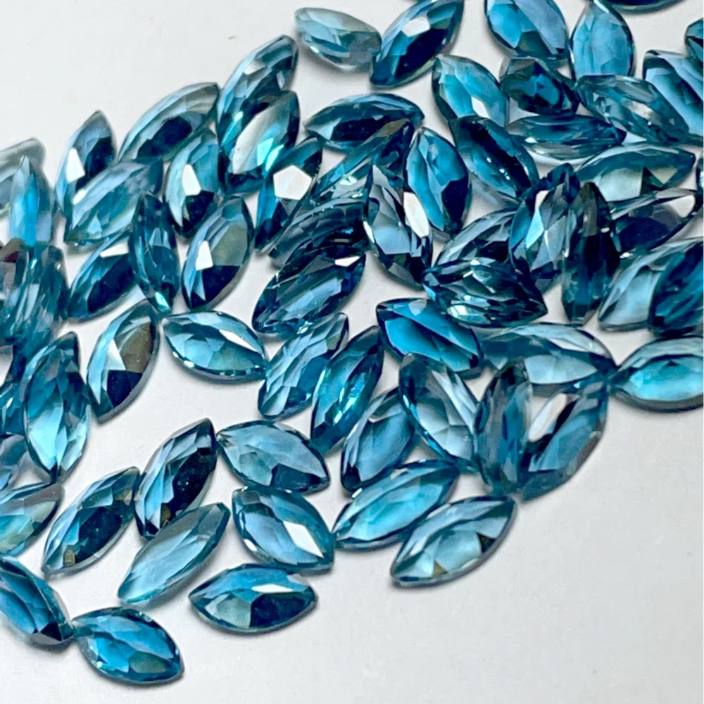 10pcs Natural Stone Marquise 3.5x7mm-4x8mm Facet Cut London Blue Topaz Semi-precious Eye Clean Loose Gemstone For Jewelry Making