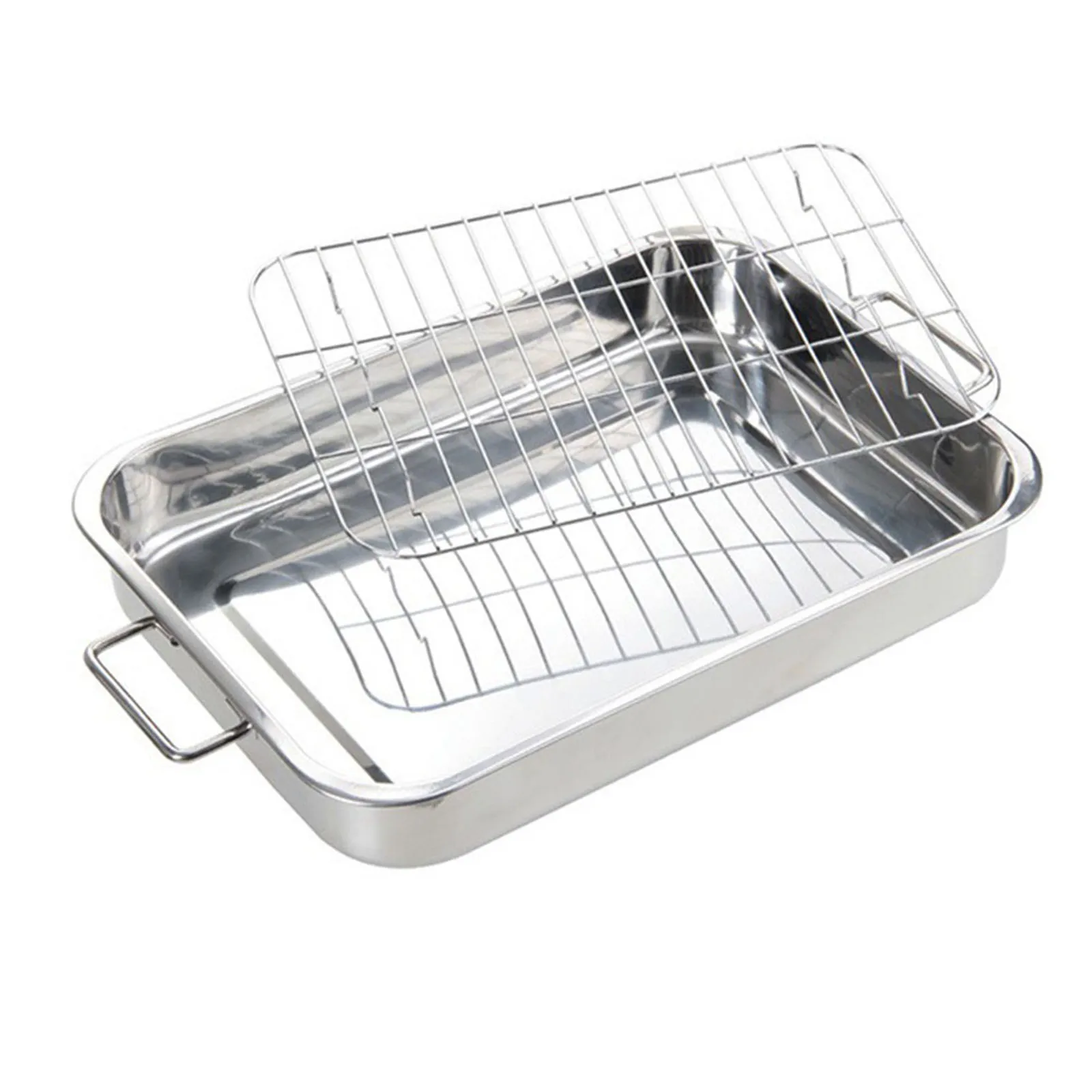 

Roast Dish Grill Deep Roasting Tray Oven Pan Grill Rack Baking Roaster For Kitchen Roast Chicken Meat Tools Stainless Steel