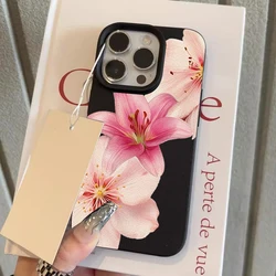 Elegant Pink Lily Flower Silicone Phone Case - Shockproof Soft Cover - iPhone 15 Plus (1)