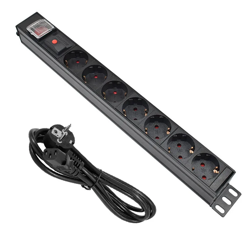 PDU Power Strip Distribution Cabinet 7 Way AC German Socket Break Switch Aluminum alloy shell C14 Interface Overload protection