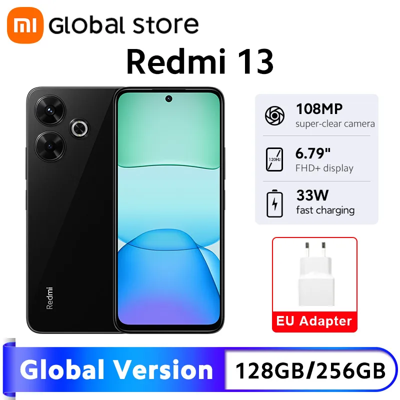 Global Version Xiaomi Redmi 13 Cell Phone Mobile Phone 128GB / 256GB ROM 108MP Camera MTK Helio G91-Ultra CPU 90Hz 6.79" FHD+ display 5030mAh