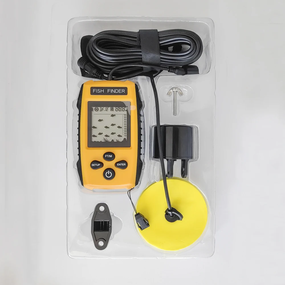 PUPOPAN smart water boat Fish Finders Depth Portable Handheld Fish Finder Transducer Wired Ice Fishing Finders Sonar（yellow）