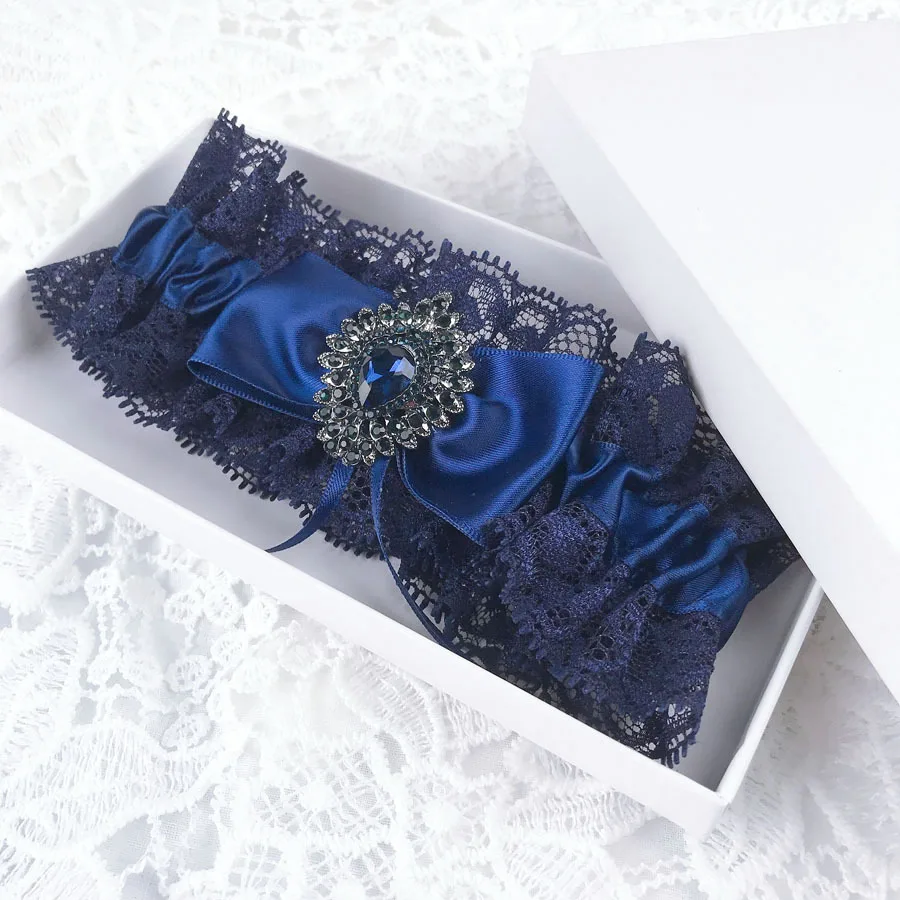 

Navy Vintage Lace Wedding Garter Belts for Bride Stain Bow Women Garter for Wedding Prom, Stretchable Lace Leg Rings for Women