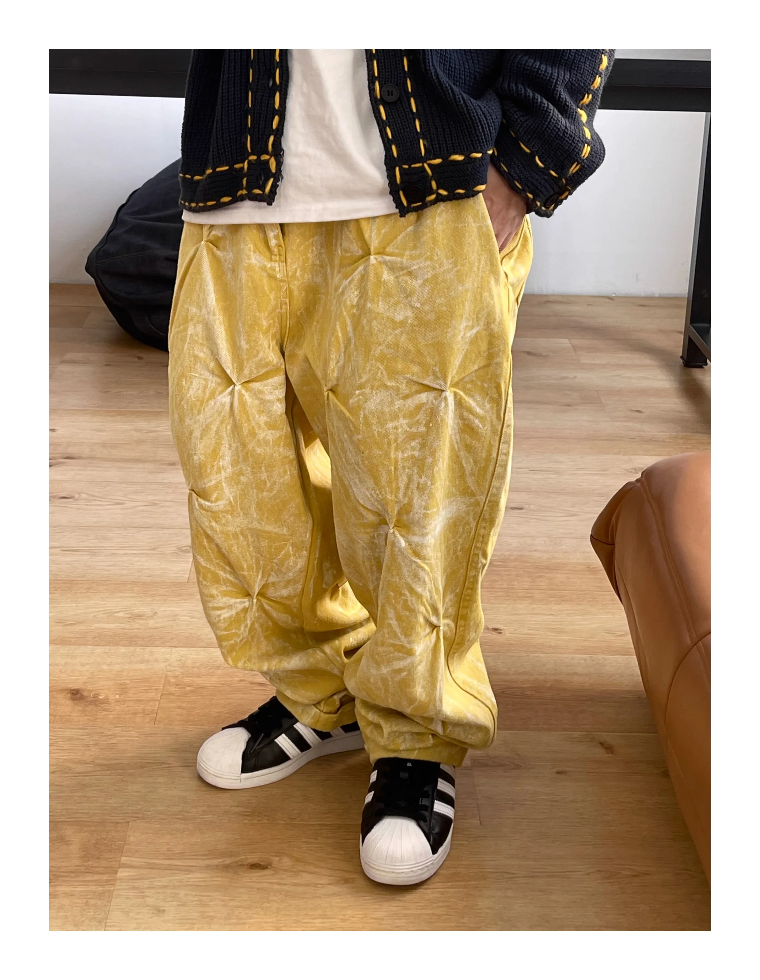 Description Picture 5 of itemKorean Fashion High Quality Pleated Washed Harem Cargo Pants For Men Clothing Hip Hop Skateboard Baggy Pants Streetwear Trousers