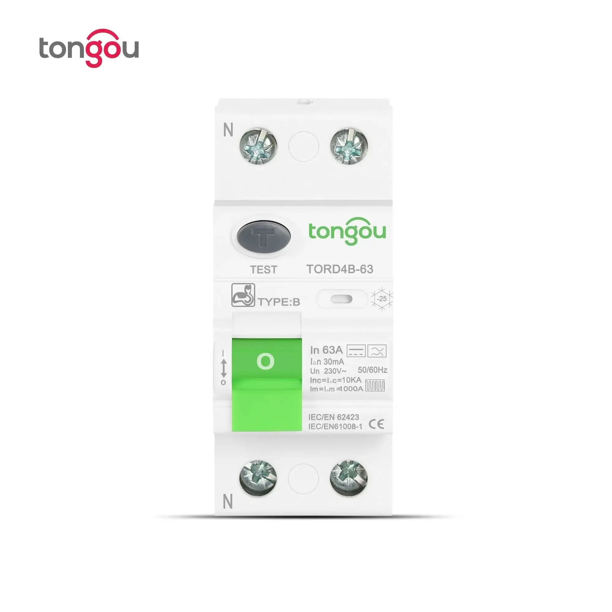 TONGOU-interruptor atual residual, vazamento da terra, RCD RCCB, tipo B, Evse 2P, 4P, C.A., 40A, 63A, 30mA, 10KA, trilho do ruído, 230V