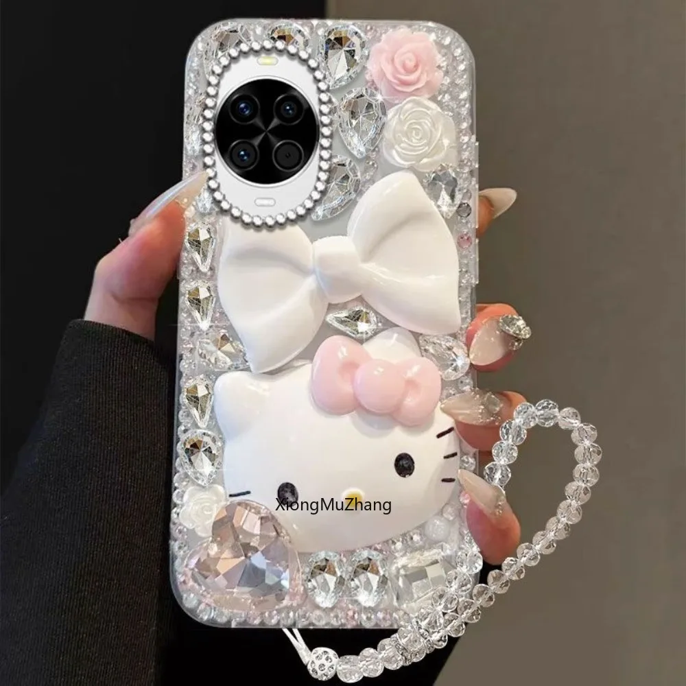 Sanrio Hello Kitty Luxus Glitzer Strass Schleife Hülle für Huawei Mate 80 70 60 50 Pura 80 Ultra 70 P60 Nova 15 11 12 13 14