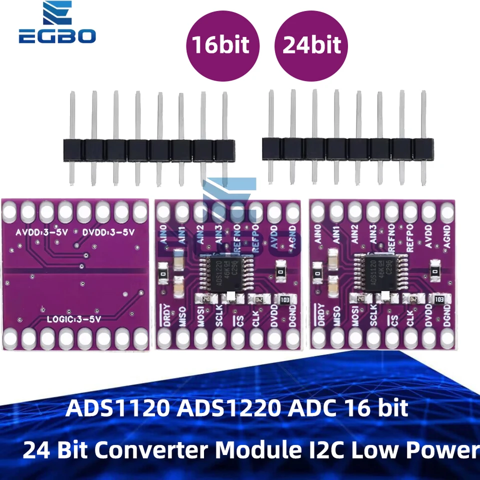 thumbnail image 2 of ADS1220 24-bit ADC Module - Low-power Analog To Digital Converter SPI/I2C For Arduino 2 of 12