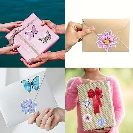 500Pcs/Roll 2.5cm Butterfly Flower Shaped Sticker Paper Label DIY Stationery Sticker Kids Birthday Party Gift Box Bag Decoration