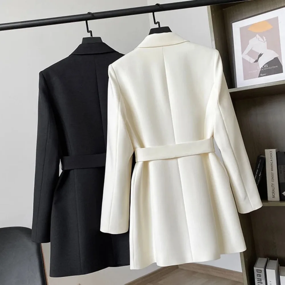 2024 Women's Suit Jacket Spring Autumn Solid Color Double Breasted Fashion Straight Suits Coat Office Female Casual Blazer Black