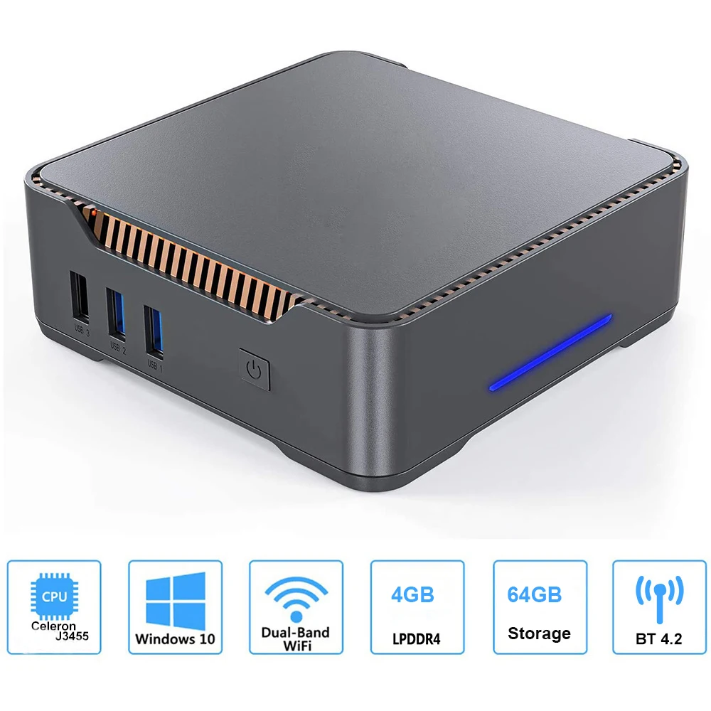 

AK3V Mini PC Intel Celeron J3455 Quad Core LPDDR4 4GB 64GB Windows 10 Pro Desktop HD VGA Port 1000M BT4.2 Desktop PK GK3V PC