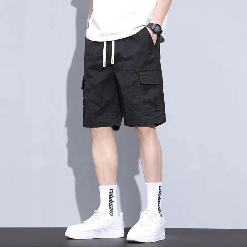 Black Suit Shorts Men's Loose Summer Pants American Retro High Street Casual Five Points Chinese Pants Printed