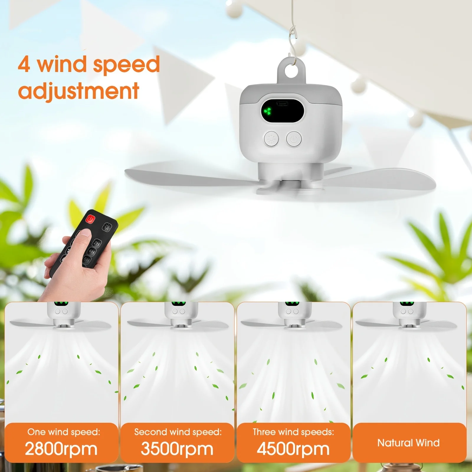 Ventilateur de camping rechargeable portable avec led et télécommande_voghion.com