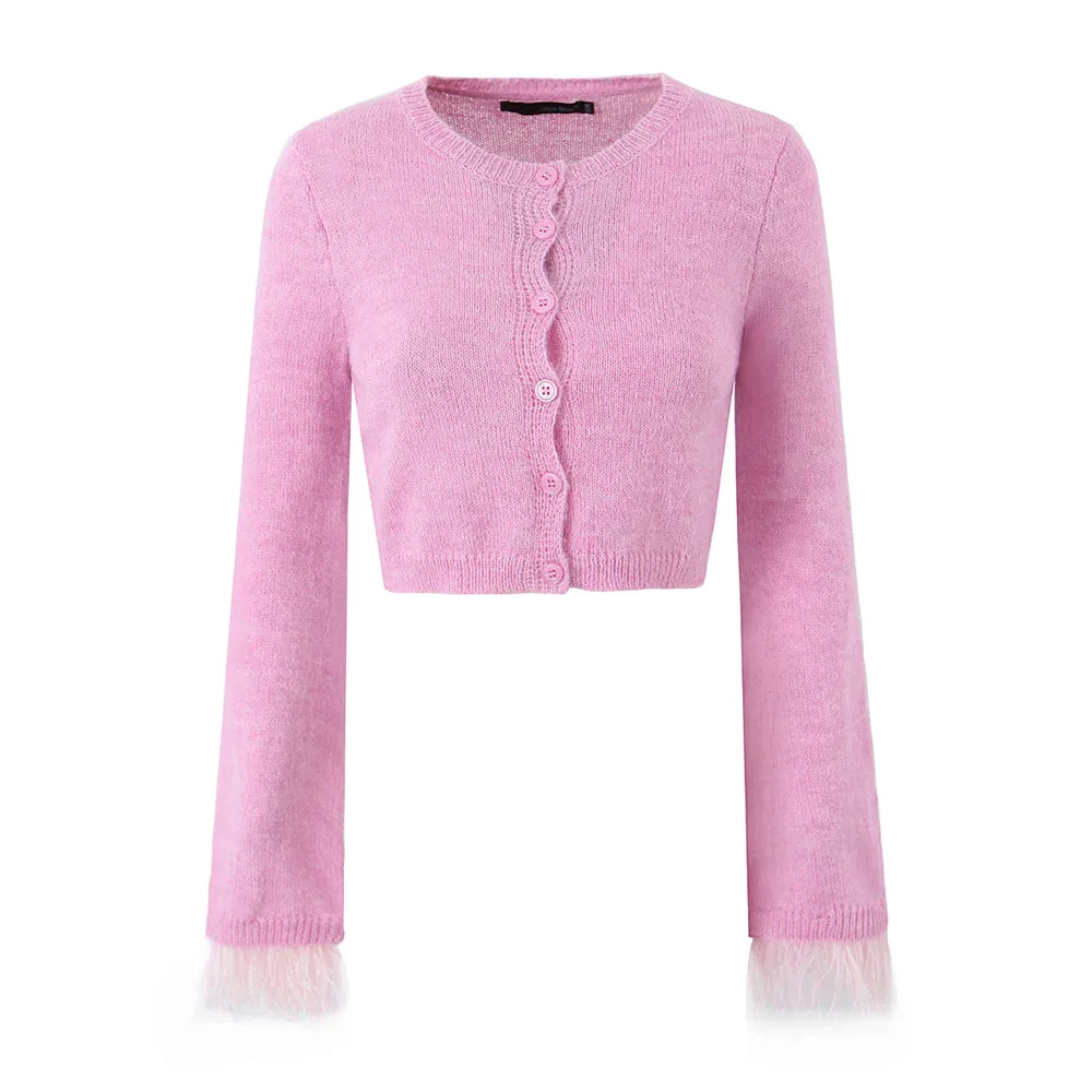 긴팔 양모 혼방 니트 가디건, 고품질