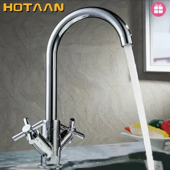 HOTAAN Dual Handle เย็นและน้ําร้อน TAP อ่างล้างจาน TAP,ผสมครัว,รอบหมุนก๊อกน้ําห้องครัว,torneira 1