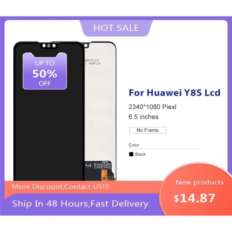 

1 шт., 6,5 дюймовый дисплей для Huawei Y8S, ЖК-дисплей с сенсорной панелью