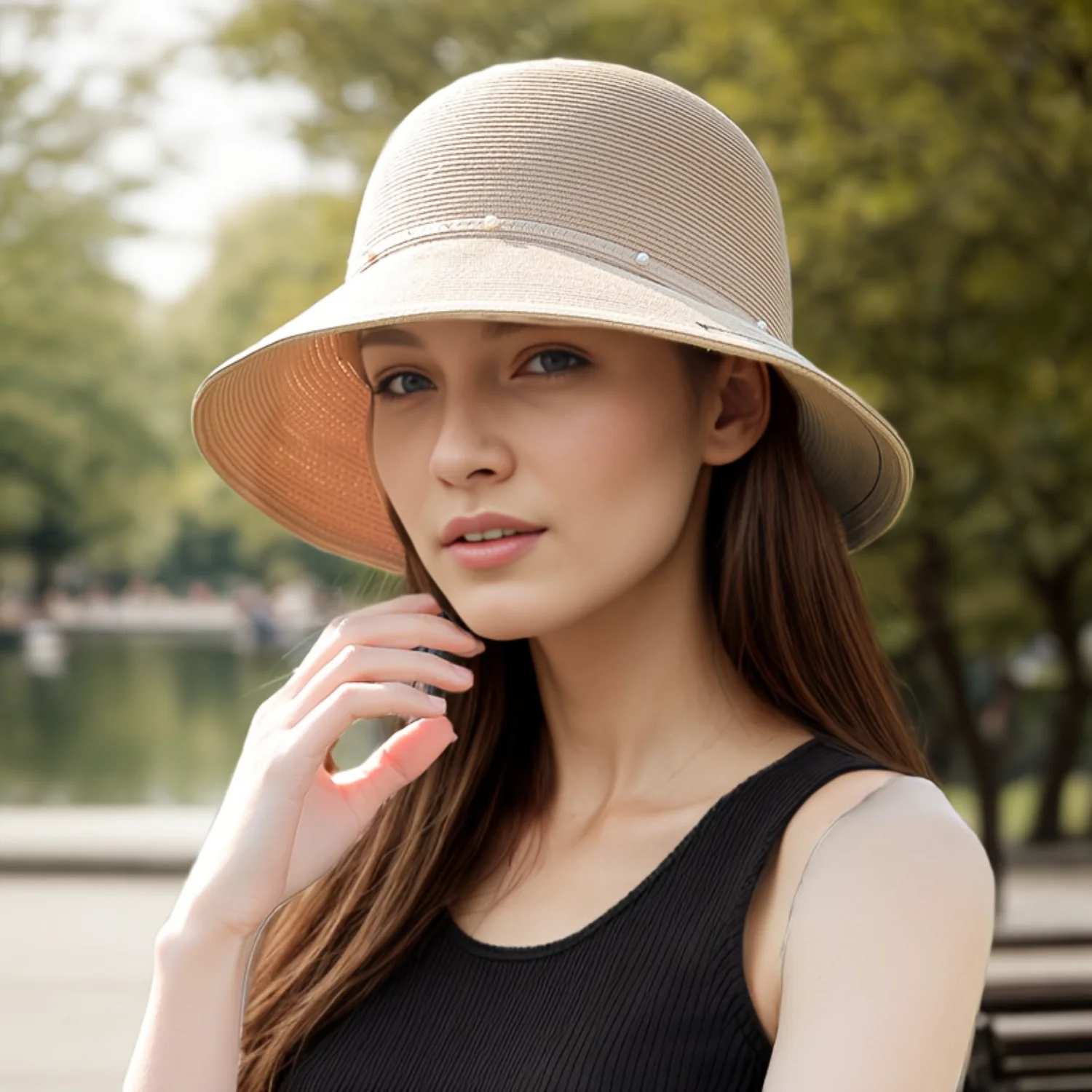 Women's Wide Brim Summer Sun Hat, UV Protection Beach Hat, Floppy Travel , Elegant Sunshade Accessory For Ladies