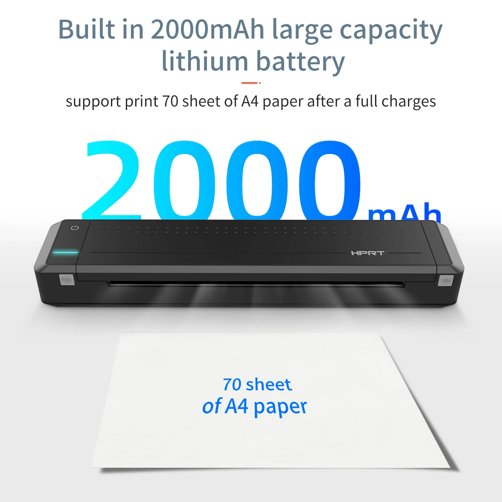 HPRT MT800 A4 휴대용 열전사 프린터, 무선 및 USB 연결, 리본 롤이 있는 사무실 학교용 모바일 컴퓨터