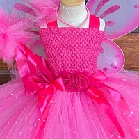 Girls Pink Glitter Tulle Dress with Butterfly Wings and Stick Headband - Kids Halloween Cosplay & Fairy Tutu Dress 2
