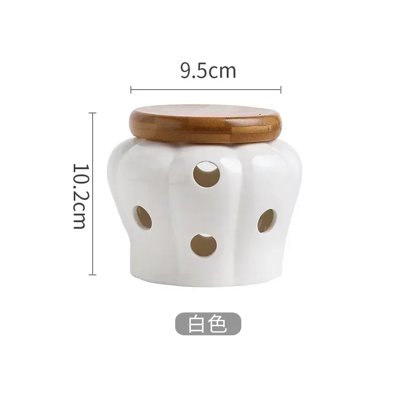 Hollow Openwork Ceramic Garlic Storage Jar With Lid Pumpkin Shape Ginger Chili Pepper Candle Lampshade